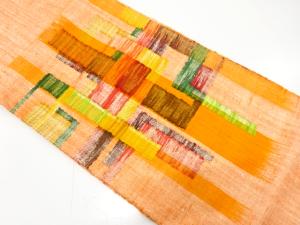 手織り真綿紬　幾何学模様織り出し　名古屋帯